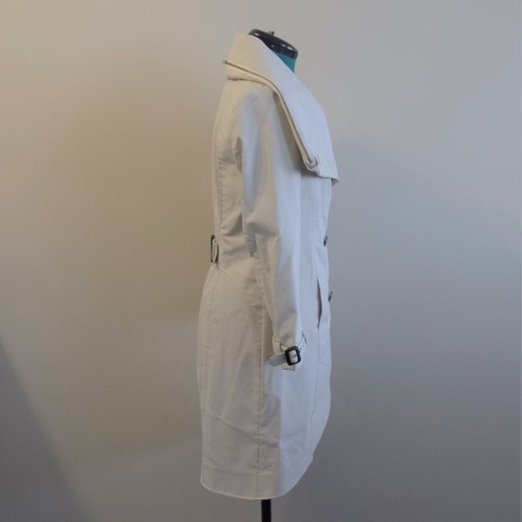Off-White Buttoned Fall Trench Peacoat Leather Coat - Picture 7 of 16